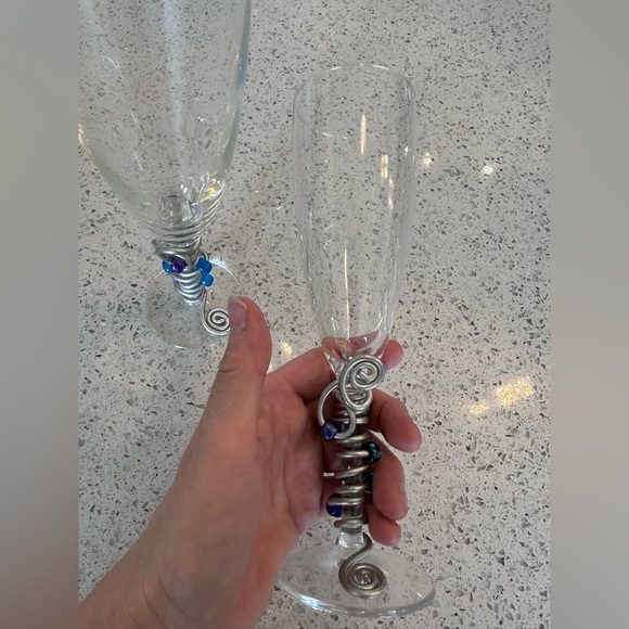 Glass Pitcher and Flute Set with Colorful Wired Accents - Picture 6 of 9